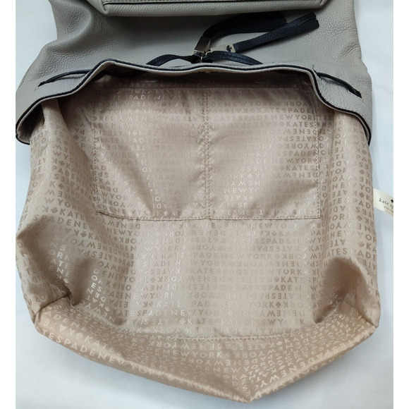 Kate Spade New York Black Gray Pebbled Laeather Flap Closure Drawstring Backpack main image 7